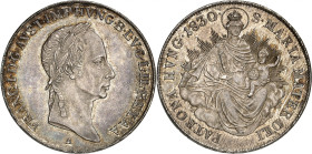 Franz I (II), 1792-1835.

1/2 Taler 1830 A, Vienna. Laureate head right / Radiant Madonna and child. 14,00g. KM 416.

NGC MS62 (Top pop). (2160360...