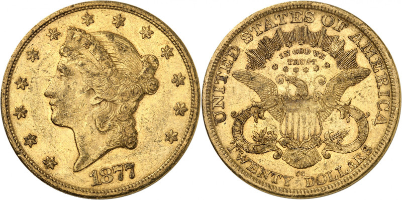 20 Dollars 1877 CC, Carson City. 33,38g. Fr. 176.

Very fine.