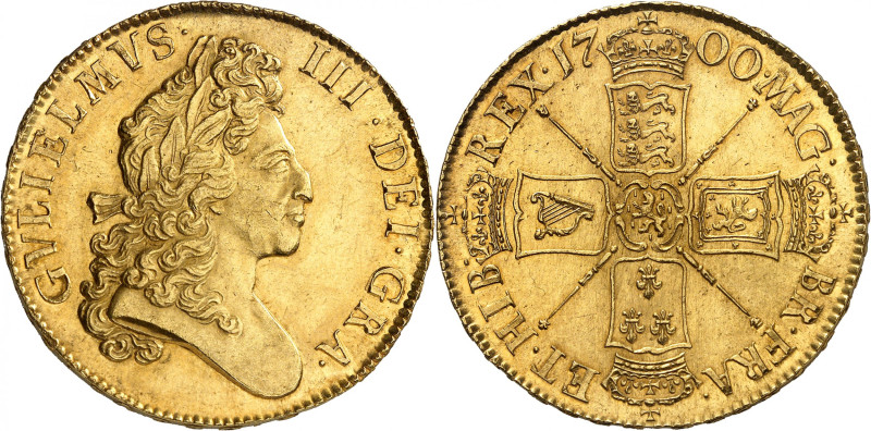 William III, sole reign, 1694-1702

Five Guineas, 1700. First laureate bust righ...