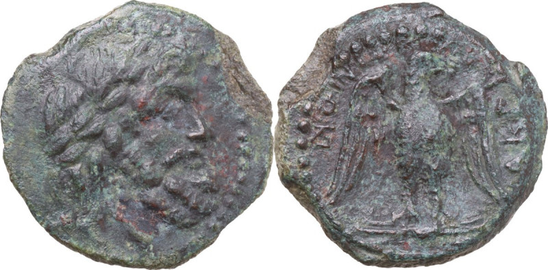 Sicily. Akragas. AE 23 mm, 213-210 BC. Obv. Laureate head of Zeus right. Rev. Ea...