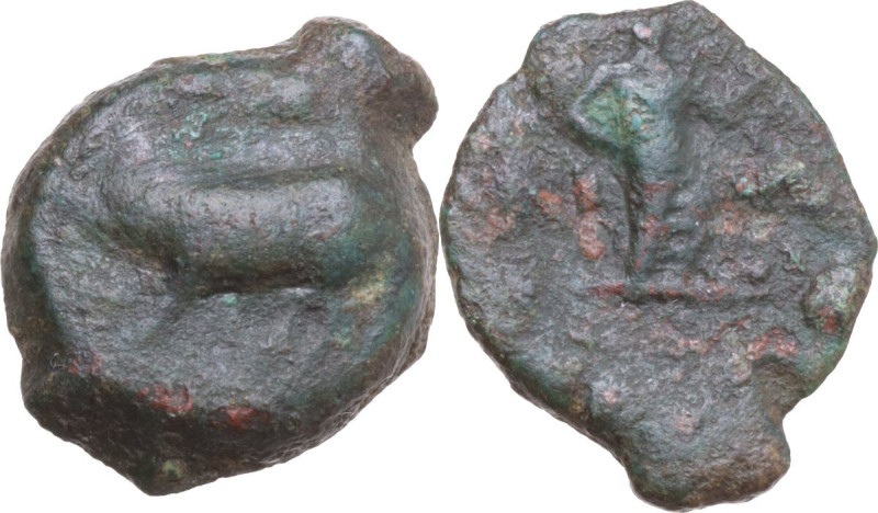 Sicily. Halykiai. AE Hexas or Dionkion, c. 420-409/8 BC. Obv. Boar standing left...