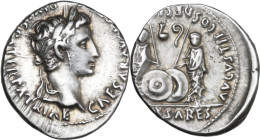 Augustus (27 BC - 14 AD). AR Denarius, Lugdunum mint, c. 2 BC-4 AD. Obv. CAESAR AVGVSTVS DIVI F PATER PATRIAE. Laureate head right. Rev. AVGVSTI F COS...