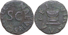Augustus (27 BC - 14 AD). AE Quadrans, Rome mint, 4 BC. Obv. C NAEVIVS CAPELLA. Legend surrounding S C. Rev. IIIVIR A A A F F. Altar with bowl-shaped ...