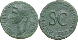 Augustus (27 BC - 14 AD). AE As, 11-12 AD. Obv. IMP CAESAR DIVI F AVGVSTVS IMP XX. Bare head left. Rev. PONTIF MAXIM TRIBVN POT XXXIIII. Legend surrou...
