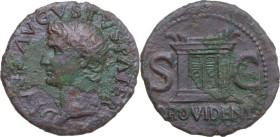 Divus Augustus (died 14 AD). AE As, Rome mint, struck under Tiberius, 22-30. Obv. DIVVS AVGVSTVS PATER. Radiate head left. Rev. PROVIDENT S C. Altar-e...