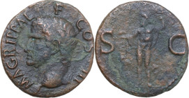 Agrippa (died 12 BC). AE As. Rome mint. Struck under Caligula, 37-41. Obv. M AGRIPPA L F COS III. Head left, wearing rostral crown. Rev. S C. Neptune,...