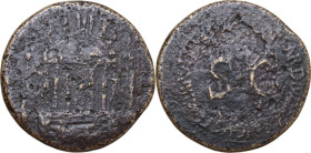 Tiberius (14-37). AE Sestertius, Rome mint, 34-35. Obv. The hexastyle Temple of Concordia, enclosing Concordia seated left on throne, holding patera a...