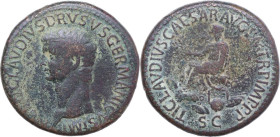 Nero Claudius Drusus (died 9 AD). AE Sestertius, struck under Claudius, 50-54. Obv. NERO CLAVDIVS DRVSVS GERMANICVS IMP. Bare head of Nero Claudius Dr...