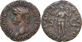 Claudius (41-54). AE As, Rome mint. Obv. TI CLAVDIVS CAESAR AVG PM TR P IMP. Bare head left. Rev. CONSTANTIAE AVGVSTI SC. Constantia standing left, ho...