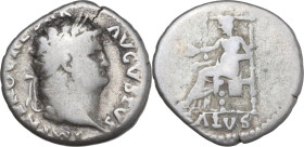 Nero (54-68). AR Denarius, Rome mint, 66-67. Obv. IMP NERO CAESAR AVGVSTVS. Laureate head right, with beard. Rev. SALVS. Salus, draped, seated left, o...