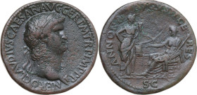 Nero (54-68). AE Sestertius, c. 64 AD. Obv. NERO CLAVDIVS CAESAR AVG GER PM TR P IMP PP. Laureate head right, wearing aegis. Rev. ANNONA AVGVSTI CERES...