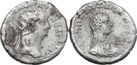 Nero (54-68) with Poppaea. BI Tetradrachm. Alexandria mint (Egypt). Dated RY 11 (64-65). Obv. ΝΕΡΩ ΚΛΑΥ ΚΑΙ ΣΕΒ ΓΕΡ AY. Radiate head of Nero right, wi...