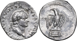 Vespasian (69-79). AR Denarius, Rome mint, 76 AD. Obv. IMP CAESAR VESPASIANVS AVG. Laureate head right. Rev. COS VII. Eagle with wings spread, standin...