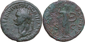 Domitian (81-96). AE Sestertius, 82 AD. Obv. IMP CAES DIVI VESP F DOMITIAN AVG P M. Laureate head left. Rev. TR POT COS VIII DES VIIII P P SC. Minerva...
