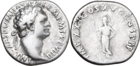 Domitian (81-96). AR Denarius, Rome mint 90 AD. Obv. IMP CAES DOMIT AVG GERM P M TR P VIIII. Laureate head right. Rev. IMP XXI COS XV CENS P P P. Mine...