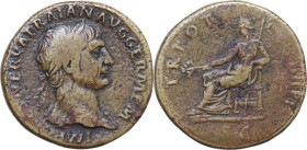 Trajan (98-117). AE Sestertius, Rome mint, 101-102. Obv. IMP CAES NERVA TRAIAN AVG GERM P M. Laureate bust right, with drapery on far shoulder. Rev. T...