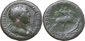 Trajan (98-117). AE Sestertius, 103-111. Obv. IMP CAES NERVAE TRAIANO AVG GER DAC PM TR P COS V PP. Laureate bust right with slight drapery on far sho...