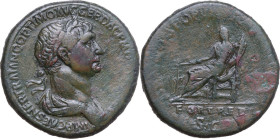 Trajan (98-117). AE Sestertius, Rome mint, 114-117. Obv. IMP CAES NER TRAIANO OPTIMO AVG GER DAC P M TR P COS VI P P. Laureate and draped bust right. ...
