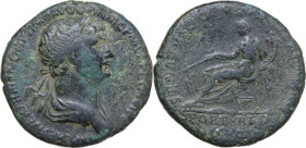 Trajan (98-117). AE Sestertius, Rome mint, 114-116. Obv. IMP CAES NER TRAIANO OPTIMO AVG GER DAC PM TR P COS VI PP. Laureate and draped bust right. Re...