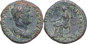 Hadrian (117-138). AE As. Rome mint, 129-130. Obv. HADRIANVS AVGVSTVS. Laureate, draped and cuirassed bust right. Rev. IVSTITIA AVG COS III P P / S C ...