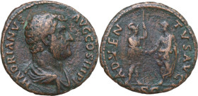 Hadrian (117-138). AE Dupondius or As, 130-138. Obv. HADRIANVS AVG COS III P P. Bare-headed and draped bust right. Rev. ADVENTVS AVG SC. Roma standing...