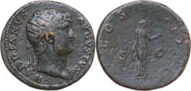 Hadrian (117-138). AE Dupondius, 125-128. Obv. HADRIANVS AVGVSTVS. Radiate head right. Rev. COS III SC. Fides standing right, holding corn-ears and ba...