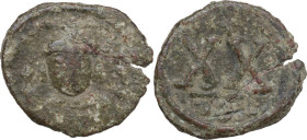 Phocas (602-610). AE Half follis, Rome mint. Obv. Crowned bust facing, holding cross and mappa. Rev. Large XX (mark of value). MIB 107; D.O. 121; Sear...