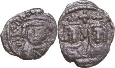 Heraclius (610-641), with Martina and Heraclius Constantine. AR Half Siliqua, Carthage mint. Obv. Crowned, draped and cuirassed bust facing. Rev. Bust...