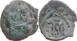 Heraclius, with Heraclius Constantine (610-641). AE Follis, Syracuse mint. Countermarked on Follis of Heraclius and Heraclius Constantine, Constantino...