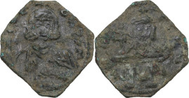 Leo III the 'Isaurian', with Constantine V (720-741). AE Follis, Syracuse mint, c. 730-741. Obv. Bust of Leo III facing with short beard, wearing crow...