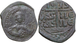 Anonymous. Time of Romanus III (1028-1034). AE Follis, Constantinople mint. Obv. Cross-nimbate and draped bust of Christ Pantokrator facing, holding b...