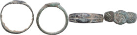 TWO BRONZE RINGS Late Roman period, c. 4th-5th century AD. Lot of two late roman bronze rings with zoomorphic and geometric decorations.