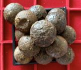 IRON HOWITZER PROJECTILES Reinassence, 16th - 17th century. Lot of fourteen (14) iron projectile probably for a colubrin or a serpentine howitzer. ca....