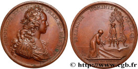 LOUIS XV THE BELOVED
Type : Médaille, Audience de l’ambassadeur de Turquie 
Date : 1721 
Metal : copper 
Diameter : 41  mm
Engraver : DUVIVIER Jean (1...