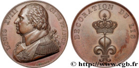 LOUIS XVIII
Type : Médaille, Décoration du lis 
Date : 1814 
Metal : copper 
Diameter : 40,5  mm
Weight : 36,35  g.
Edge : lisse 
Puncheon : sans poin...