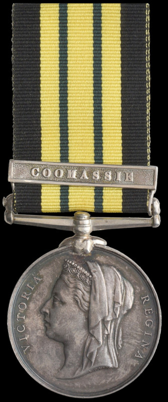 Ashantee, 1873-74, single clasp, Coomassie (W. Johnson, Gunr Rl M.A. H.M.S. Acti...