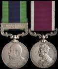 An I.G.S. ‘North West Frontier 1908’ and Indian Army Long Service & Good Conduct Pair awarded to Naick Labh Singh, 28th Punjabis, comprising: India Ge...