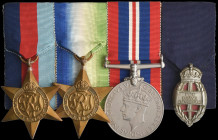 A WW2 Posthumous ‘King’s Commendation For Brave Conduct’ Group of 4 awarded to Able Seaman Terence Francis Collins, R.N.V.R., who served aboard S.S. F...