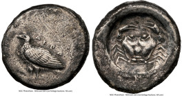 SICILY. Acragas. Ca. 510-500 BC. AR didrachm (22mm, 3h). NGC Choice VF. AKPA, eagle standing left / Crab seen from above within round incuse. HGC 2, 9...