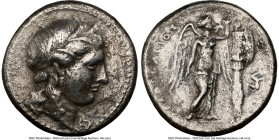 SICILY. Syracuse. Agathocles (317-289 BC). AR tetradrachm (26mm, 6h). NGC Choice Fine, smoothing, brushed. Ca. 310-306/5 BC. KOPAΣ, head of Kore-Perse...