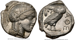 ATTICA. Athens. Ca. 440-404 BC. AR tetradrachm (25mm, 17.20 gm, 6h). NGC Choice AU 3/5 - 4/5. Mid-mass coinage issue. Head of Athena right, wearing ea...