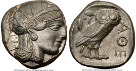 ATTICA. Athens. Ca. 440-404 BC. AR tetradrachm (24mm, 17.20 gm, 7h). NGC AU 4/5 - 4/5. Mid-mass coinage issue. Head of Athena right, wearing earring, ...