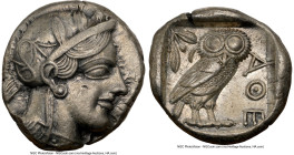ATTICA. Athens. Ca. 440-404 BC. AR tetradrachm (25mm, 17.14 gm, 7h). NGC Choice XF 5/5 - 4/5. Mid-mass coinage issue. Head of Athena right, wearing ea...
