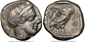 ATTICA. Athens. Ca. 440-404 BC. AR tetradrachm (23mm, 17.18 gm, 10h). NGC Choice XF 4/5 - 4/5. Mid-mass coinage issue. Head of Athena right, wearing e...