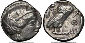 ATTICA. Athens. Ca. 440-404 BC. AR/AE fourree tetradrachm (23mm, 9h). NGC VF, core visible, brushed. Ancient forgery of mid-mass coinage issue. Head o...