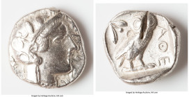 ATTICA. Athens. Ca. 440-404 BC. AR tetradrachm (19mm, 16.88 gm, 9h). VF, test cut. Mid-mass coinage issue. Head of Athena right, wearing earring, neck...