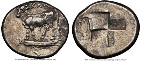 BITHYNIA. Calchedon. Ca. 4th century BC. AR siglos (17mm). NGC XF, countermark, brushed. Persic standard. KAΛX, bull standing left on grain ear right ...
