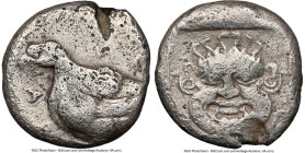 TROAS. Abydus. Ca. 500-450 BC. AE/AR fourée diobol (16mm, 4.36 gm, 5h). NGC Choice Fine, core visible. Ancient forgery of Abydus. ABYΔ-HNON (Ns retrog...
