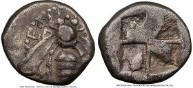 IONIA. Ephesus. Ca. 5th century BC. AR drachm (14mm). NGC VF. EΦ-EΣI-O-N, bee viewed from above / Quadripartite incuse punch. SNG Kayhan 140. SNG von ...