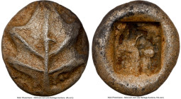CARIAN ISLANDS. Rhodes. Camirus. Ca. 500-460 BC. AR trihemiobol (11mm). NGC Choice XF. Fig leaf / Square incuse punch with raised geometric pattern. H...